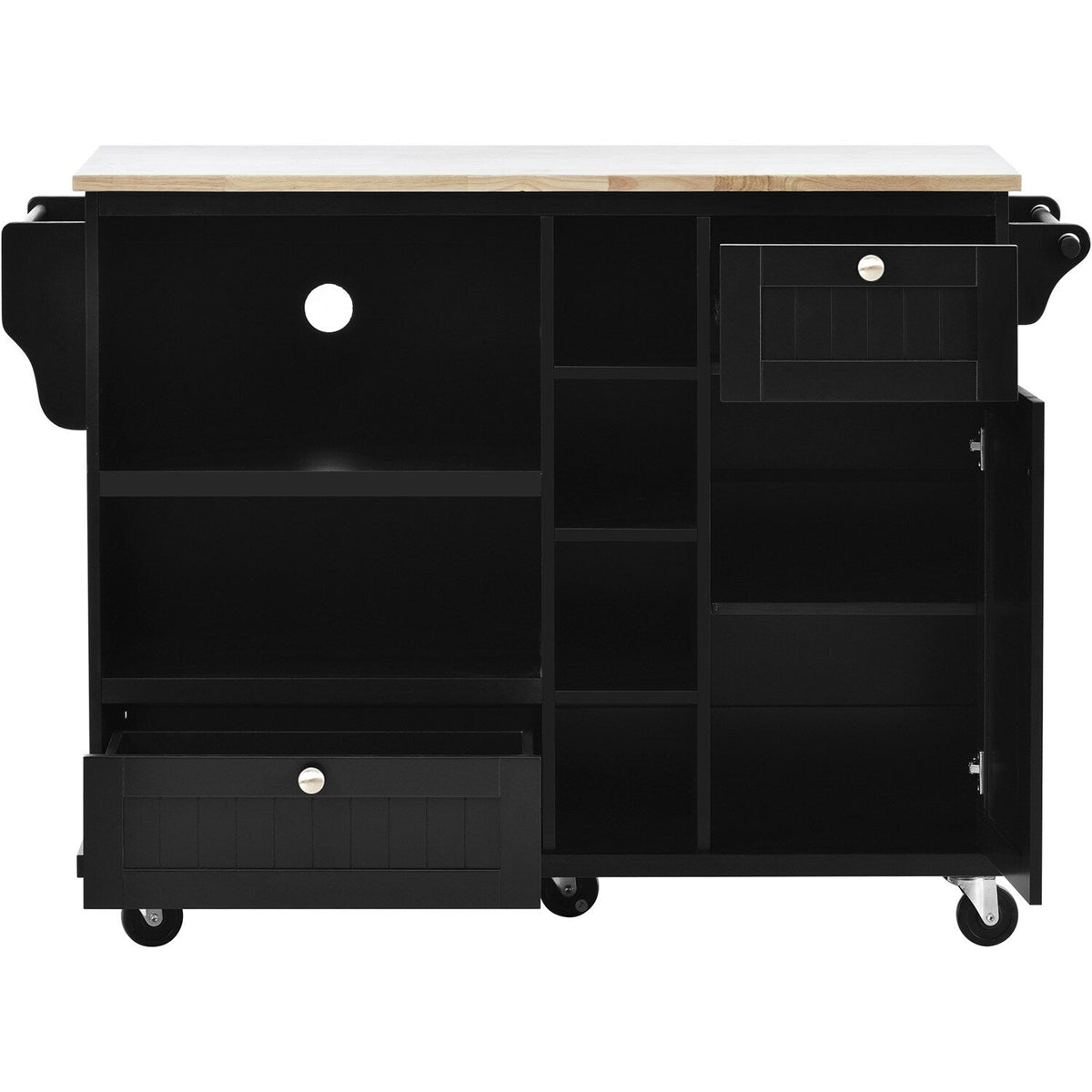 Bybafun Black Mdf Base with Wood Top Rolling Kitchen Cart (18.1-in x 50.8-in x 36.2-in)