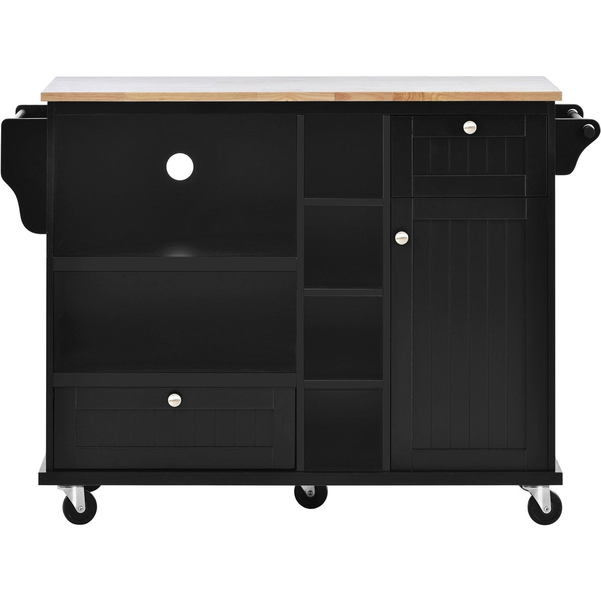 Bybafun Black Mdf Base with Wood Top Rolling Kitchen Cart (18.1-in x 50.8-in x 36.2-in)