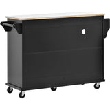Bybafun Black Mdf Base with Wood Top Rolling Kitchen Cart (18.1-in x 50.8-in x 36.2-in)