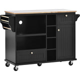 Bybafun Black Mdf Base with Wood Top Rolling Kitchen Cart (18.1-in x 50.8-in x 36.2-in)