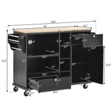 Bybafun Black Mdf Base with Wood Top Rolling Kitchen Cart (18.1-in x 50.8-in x 36.2-in)