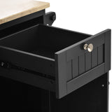 Bybafun Black Mdf Base with Wood Top Rolling Kitchen Cart (18.1-in x 50.8-in x 36.2-in)