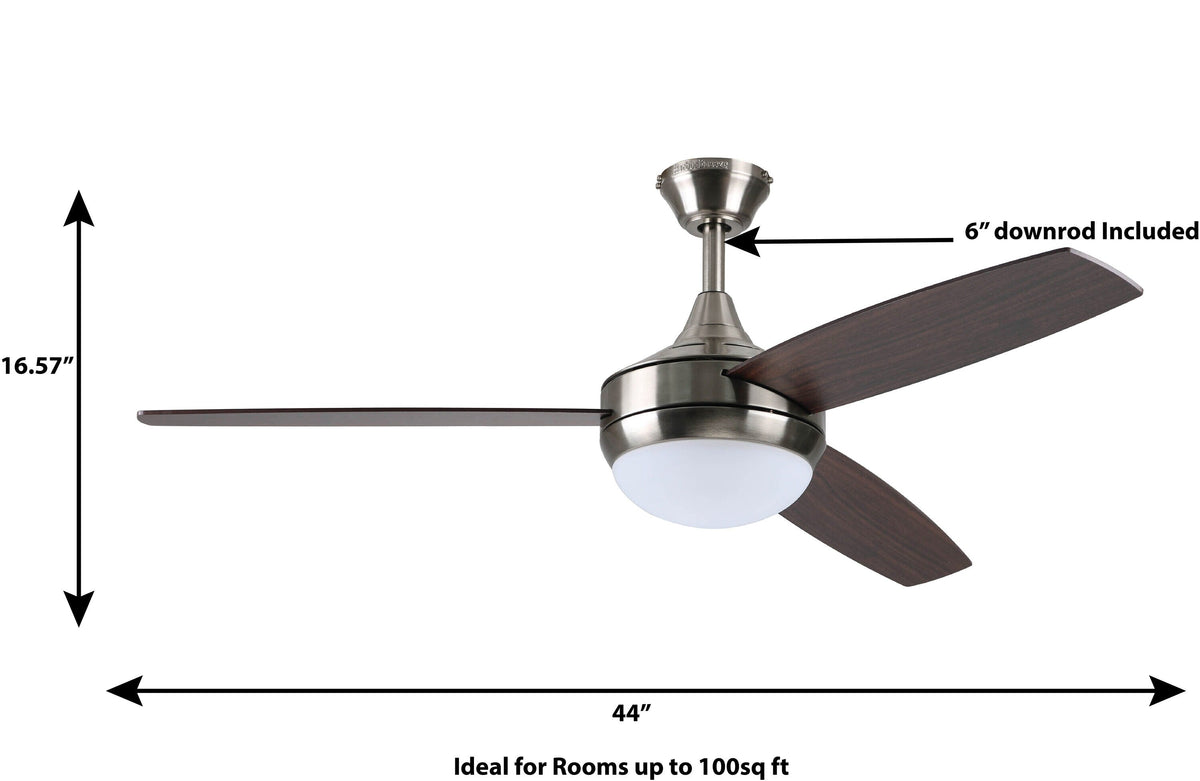 Harbor Breeze Beach Creek 44-in Brushed Nickel Integrated LED Indoor Ceiling Fan with Light & Remote, 3-Blade