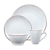 16-Piece Lorren Home Stoneware Scroll Dinnerware Set-White