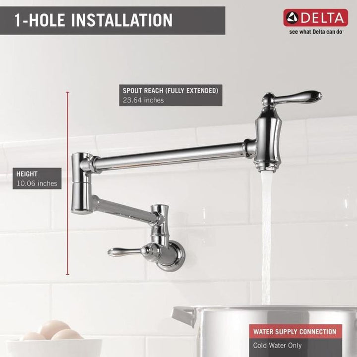 Delta Chrome 2-Handle Wall-Mount Pot Filler Handle Kitchen Faucet (Deck Plate Included)