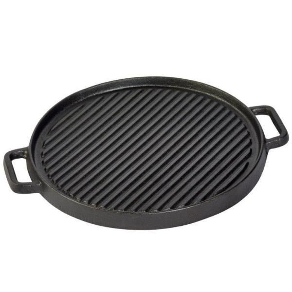 12 in. Pre-Seasoned Cast Iron Round Reversible Grill/Griddle with 2-Side Handles Non-Stick