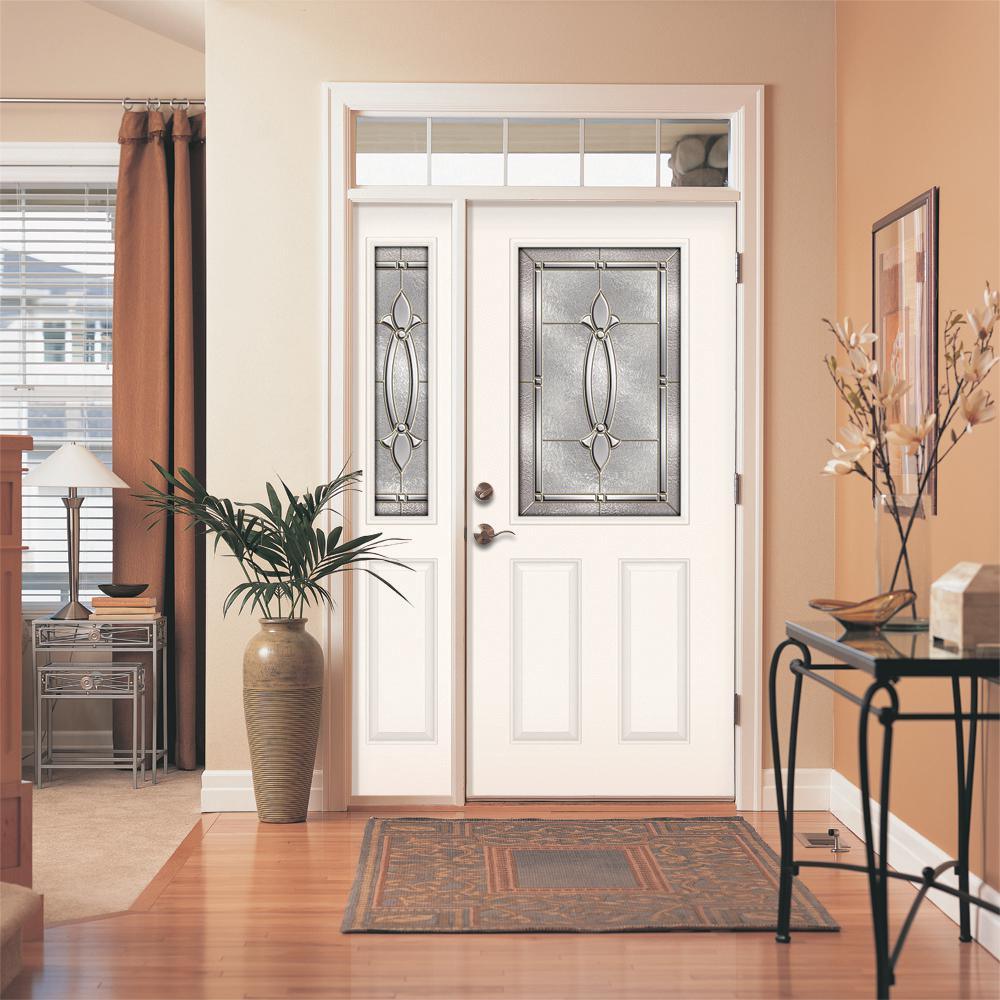 52 in. x 80 in. 1/2 Lite Blakely Primed Steel Prehung Left-Hand Inswing Front Door with Right-Hand Sidelite - Super Arbor