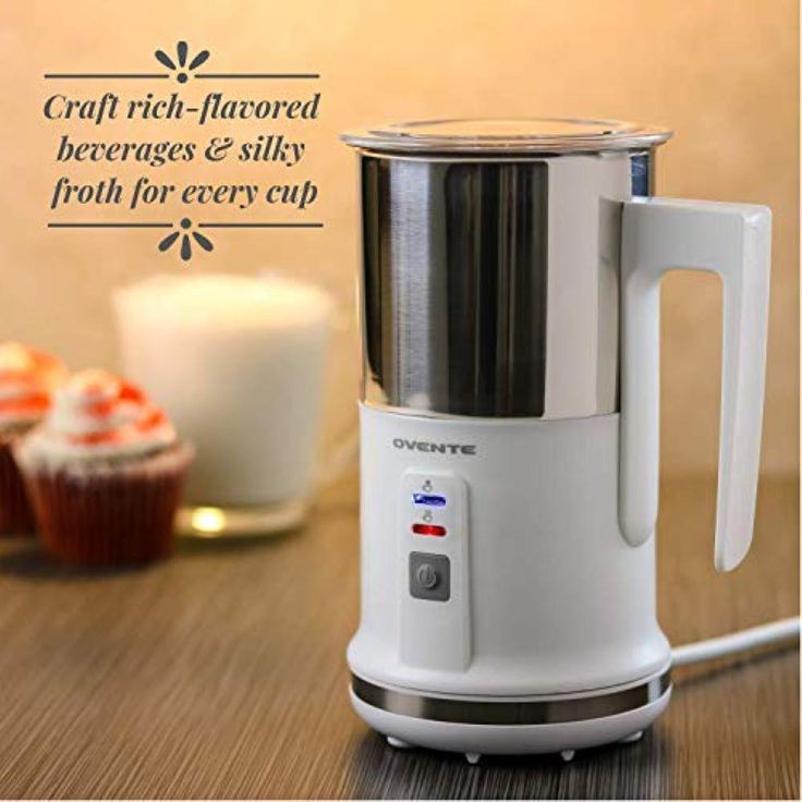 8.1 oz. White Stainless Steel Electric Milk Frother 3 in 1-Warming, Heating and Frothing, See-Through Lid Plus Whisks