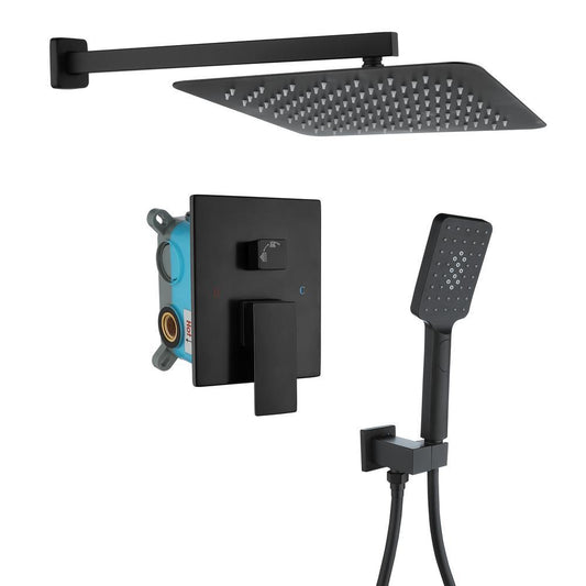 3-Spray with 2.5 GPM 12 in. 2 Functions Tub Wall Mount Dual Shower Heads in Spot in Matte Black (Valve Included) - Super Arbor