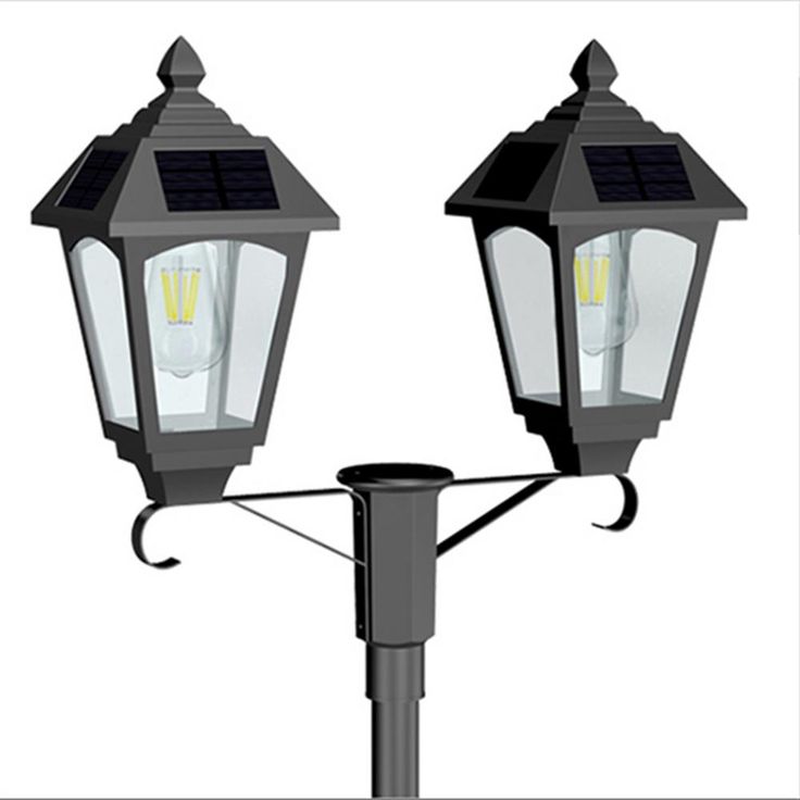 Dual Head Black Outdoor LED Solar Post Lamp