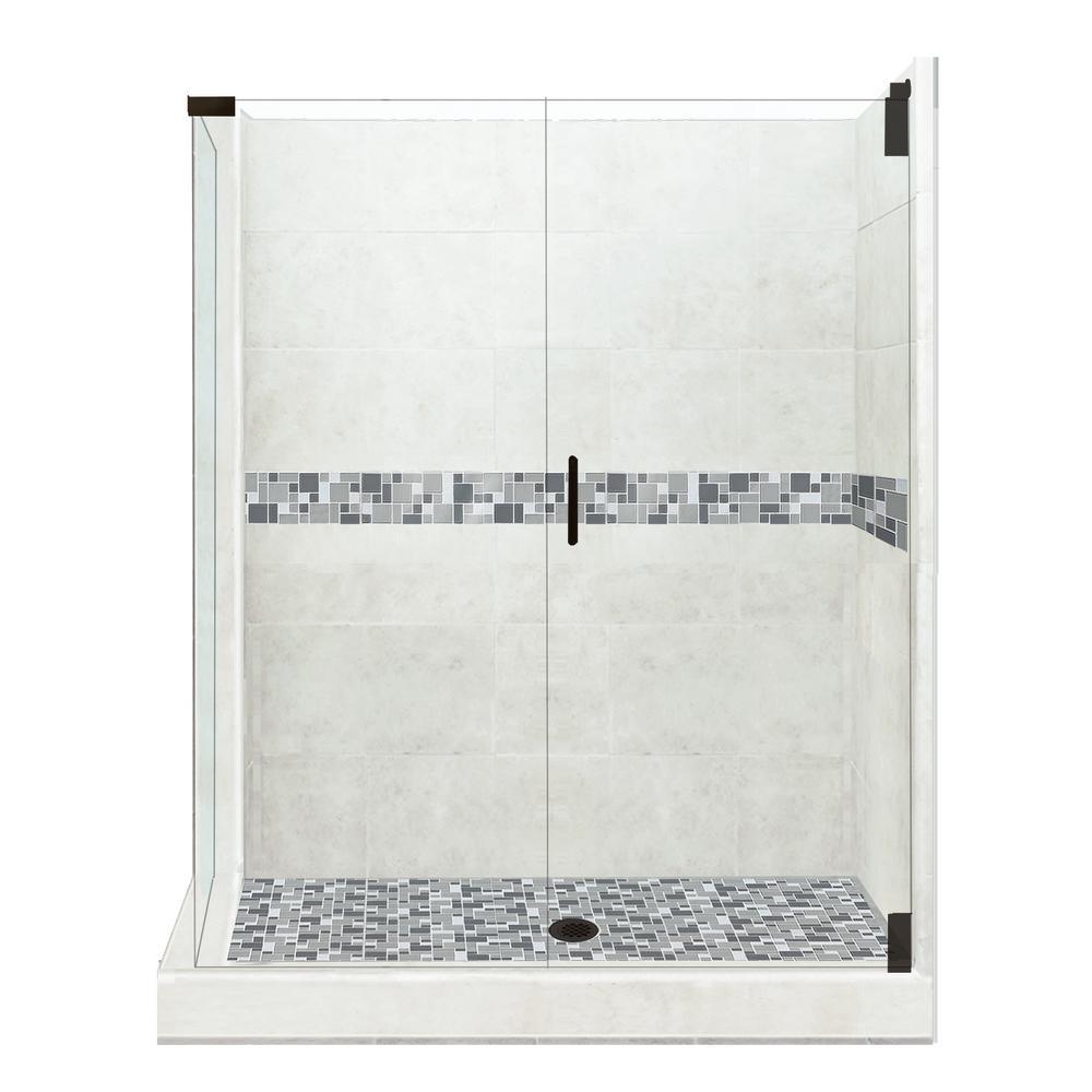Newport Grand Hinged 42 in. x 48 in. x 80 in. Right-Hand Corner Shower Kit in Wet Cement and Black Pipe Hardware - Super Arbor