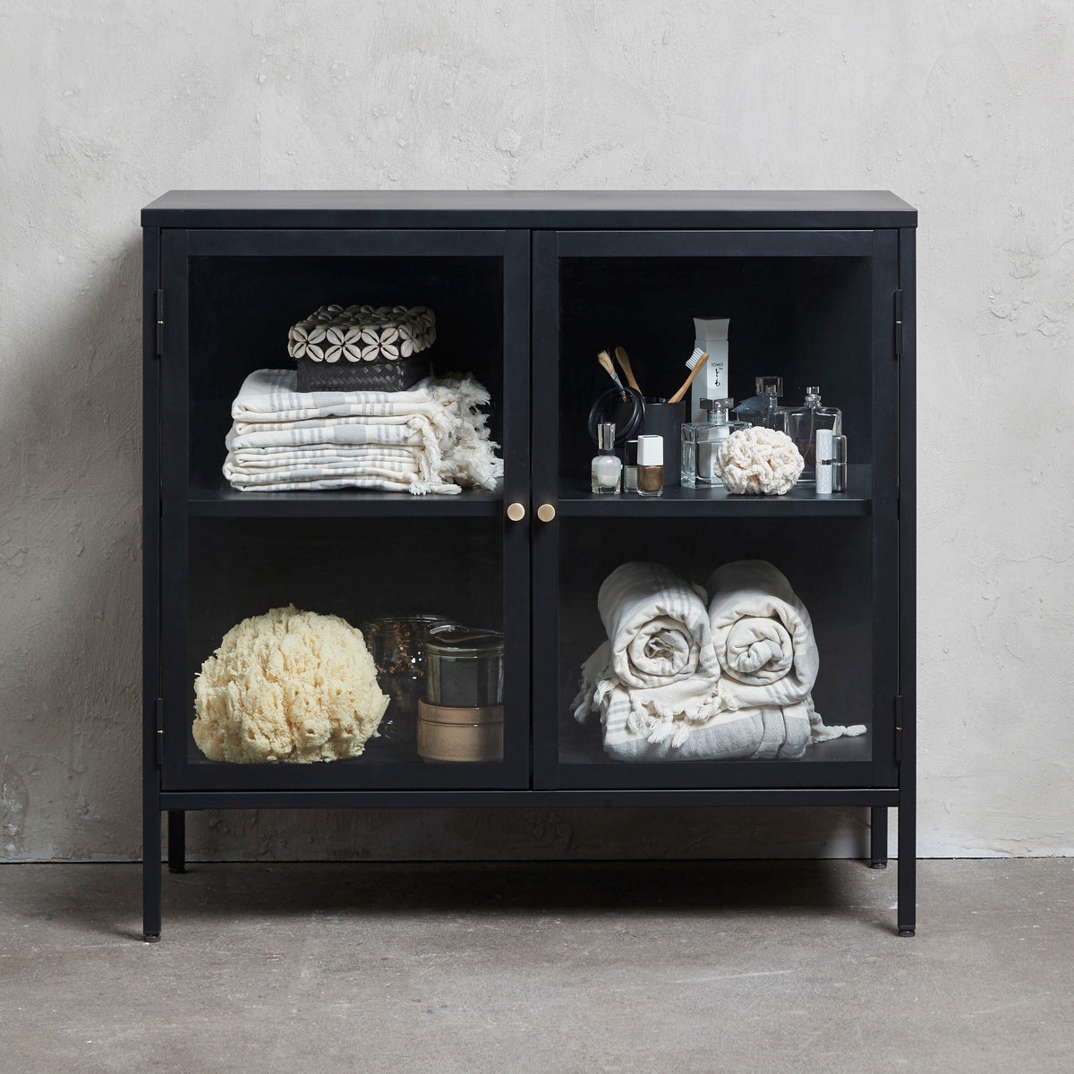 Black Contemporary/Modern Stainless Steel Media Cabinet