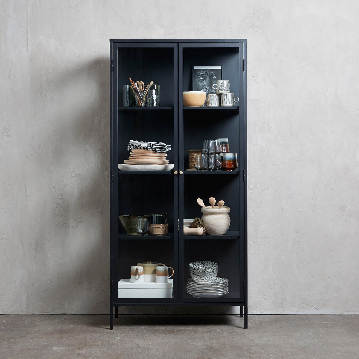 Contemporary/Modern Black Metal China Cabinet