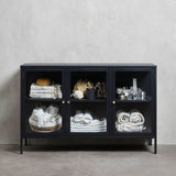 Black Contemporary/Modern Stainless Steel Media Cabinet