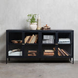 Black Contemporary/Modern Stainless Steel Media Cabinet