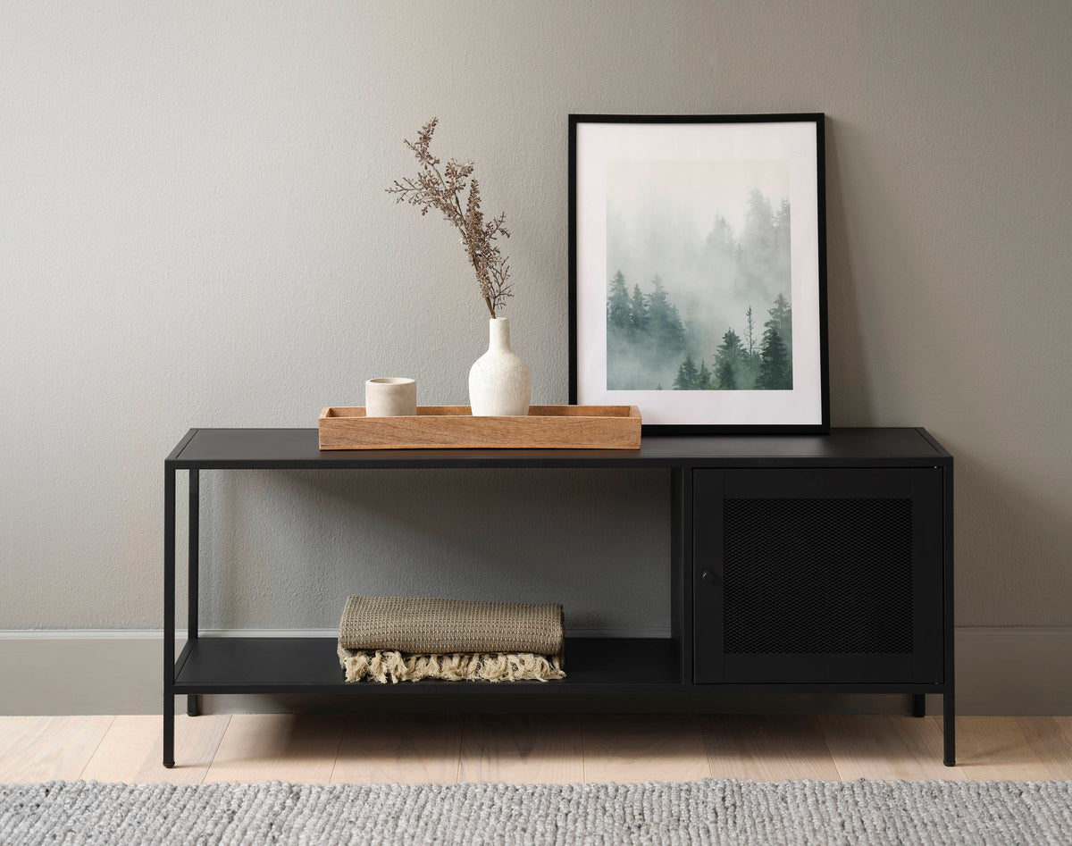 Black Contemporary/Modern Stainless Steel Media Cabinet