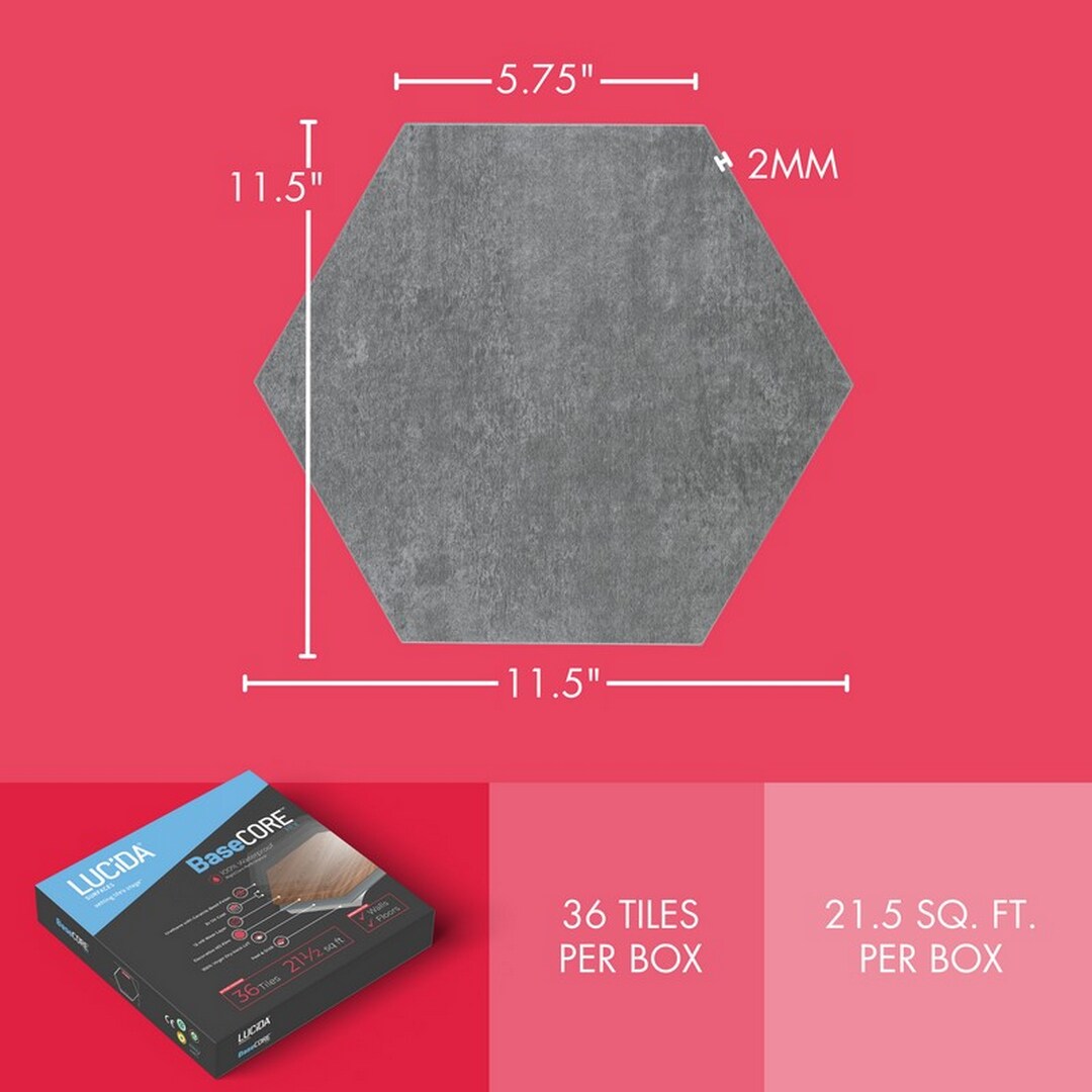 Lucida USA Gray Stone Look 12-mil x 6-in W x 6-in L Waterproof Peel and Stick Vinyl Tile Flooring (21.5-sq ft/ Carton)