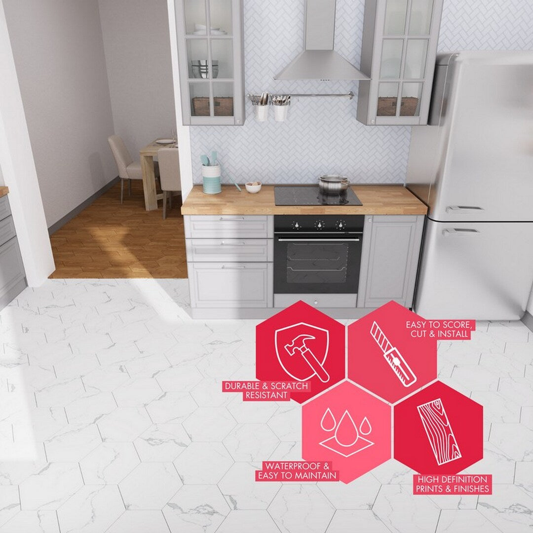 Lucida USA White Marble Look 12-mil x 6-in W x 6-in L Waterproof Peel and Stick Vinyl Tile Flooring (21.5-sq ft/ Carton)