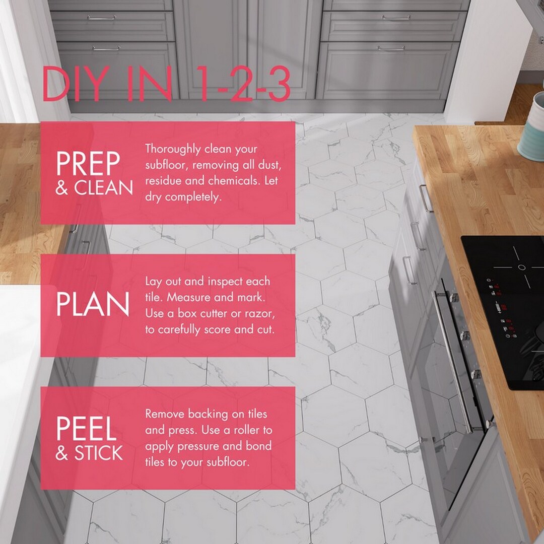 Lucida USA White Marble Look 12-mil x 6-in W x 6-in L Waterproof Peel and Stick Vinyl Tile Flooring (0.6-sq ft/ Piece)