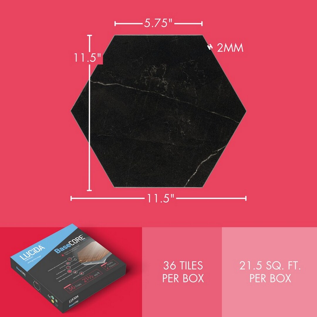 Lucida USA Black Marble Look 12-mil x 6-in W x 6-in L Waterproof Peel and Stick Vinyl Tile Flooring (21.5-sq ft/ Carton)