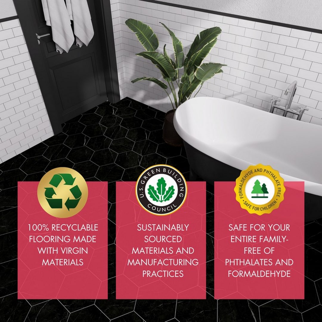 Lucida USA Black Marble Look 12-mil x 6-in W x 6-in L Waterproof Peel and Stick Vinyl Tile Flooring (21.5-sq ft/ Carton)
