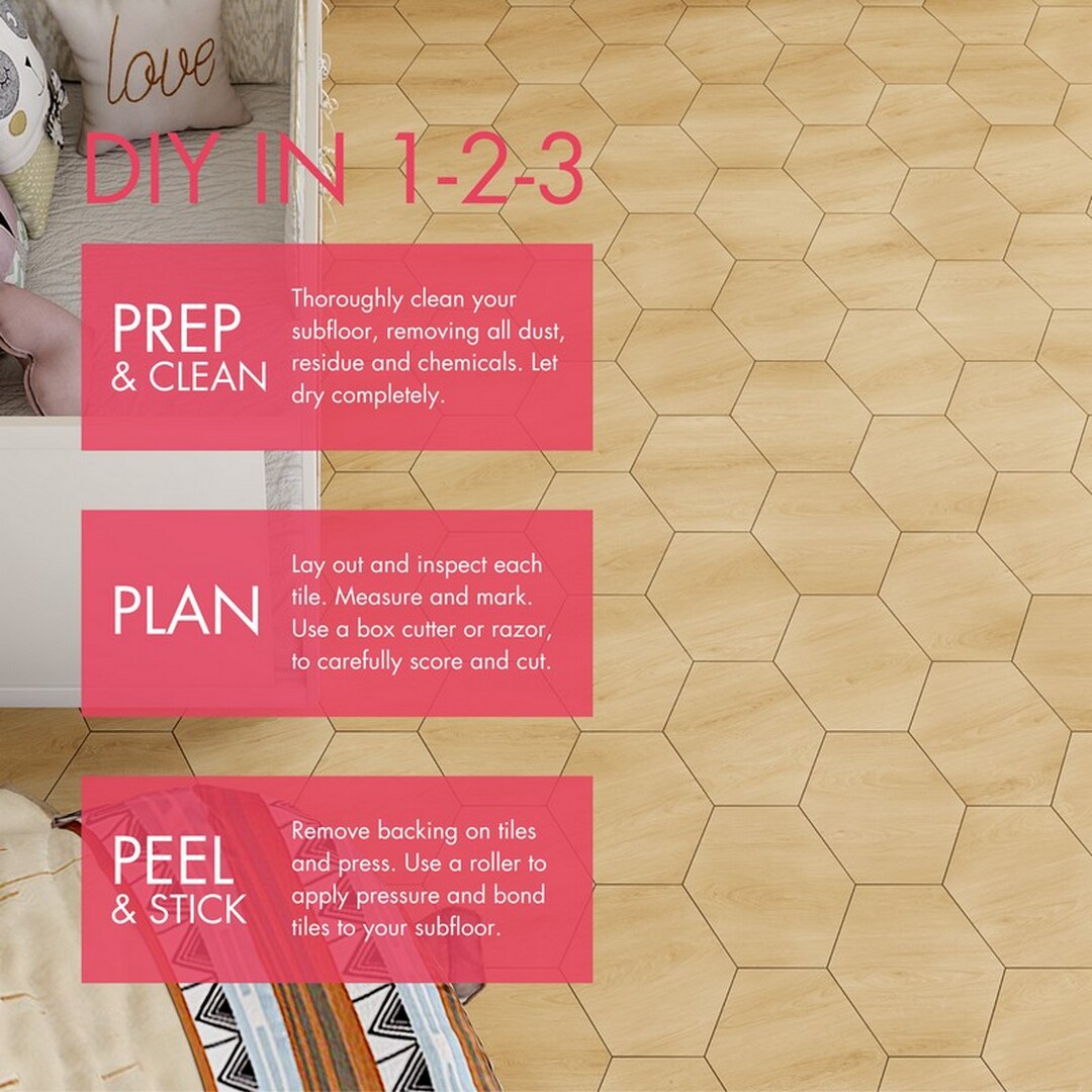 Lucida USA Pine Brown Wood Look 12-mil x 6-in W x 6-in L Waterproof Peel and Stick Vinyl Tile Flooring (0.6-sq ft/ Piece)