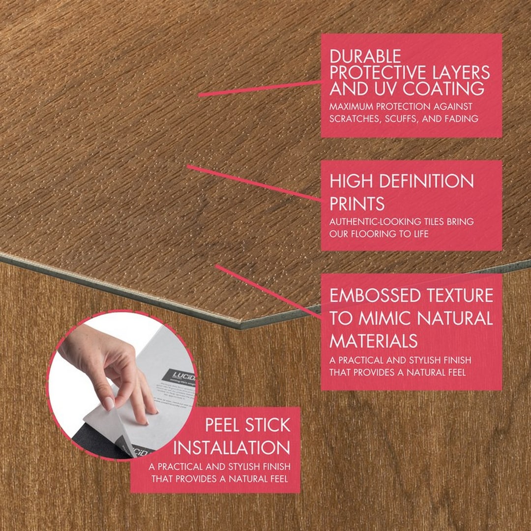 Lucida USA Java Brown Wood Look 12-mil x 6-in W x 6-in L Waterproof Peel and Stick Vinyl Tile Flooring (21.5-sq ft/ Carton)