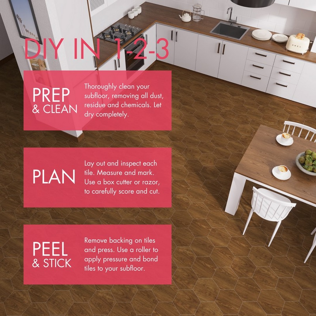 Lucida USA Java Brown Wood Look 12-mil x 6-in W x 6-in L Waterproof Peel and Stick Vinyl Tile Flooring (0.6-sq ft/ Piece)