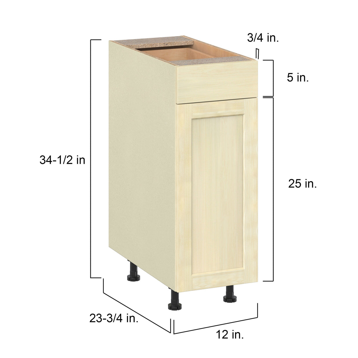 Project Source Omaha Unfinished 12-in W x 34.5-in H x 24.5-in D Unfinished Poplar 1-Drawer Base Ready To Assemble Cabinet (Recessed Panel Shaker Style)