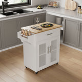 Jarenie White Mdf Base with Composite Wood Top Rolling Kitchen Island (18-in x 26.1-in x 35.2-in)