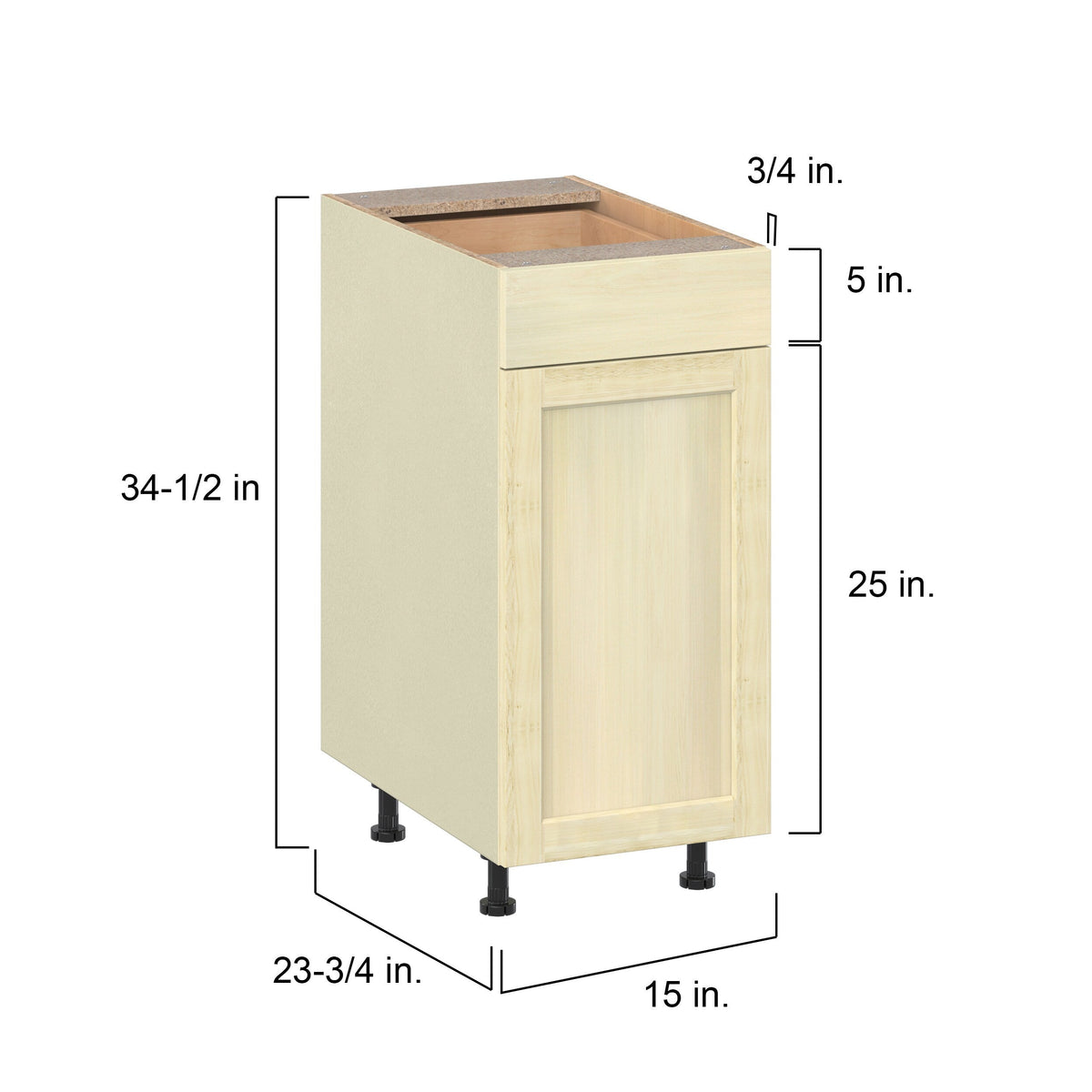 Project Source Omaha Unfinished 15-in W x 34.5-in H x 24.5-in D Unfinished Poplar 1-Drawer Base Ready To Assemble Cabinet (Recessed Panel Shaker Style)
