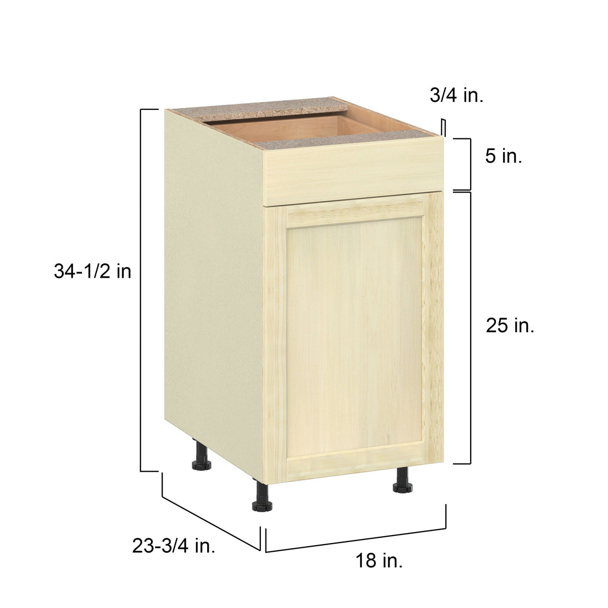 Project Source Omaha Unfinished 18-in W x 34.5-in H x 24.5-in D Unfinished Poplar 1-Drawer Base Ready To Assemble Cabinet (Recessed Panel Shaker Style)
