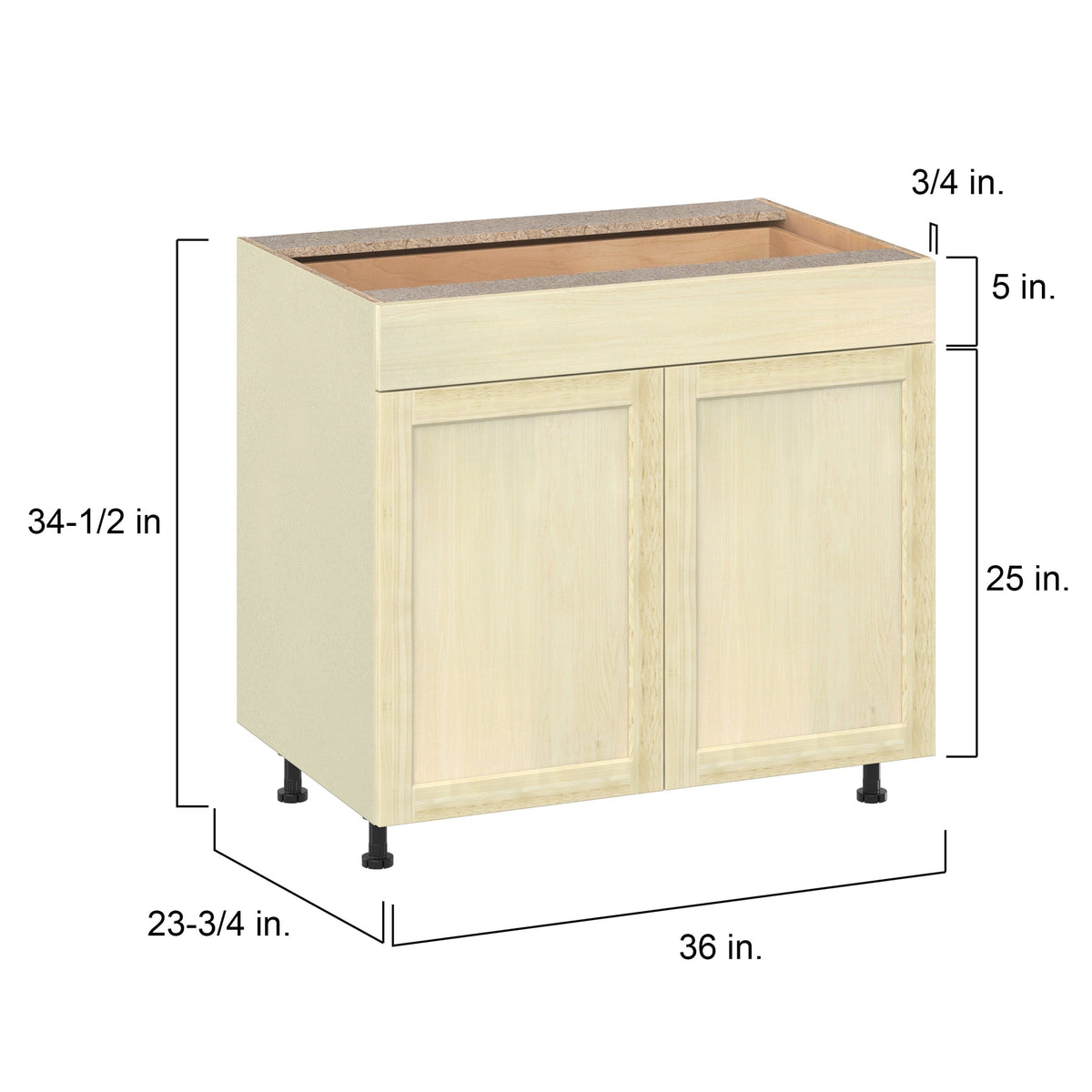 Project Source Omaha Unfinished 36-in W x 34.5-in H x 24.5-in D Unfinished Poplar 1-Drawer Base Ready To Assemble Cabinet (Recessed Panel Shaker Style)