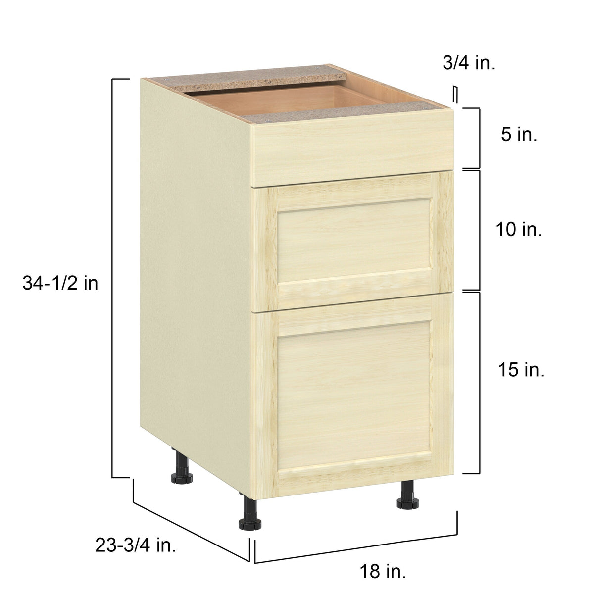 Project Source Omaha Unfinished 18-in W x 34.5-in H x 24.5-in D Unfinished Poplar 3-Drawer Base Ready To Assemble Cabinet (Recessed Panel Style)