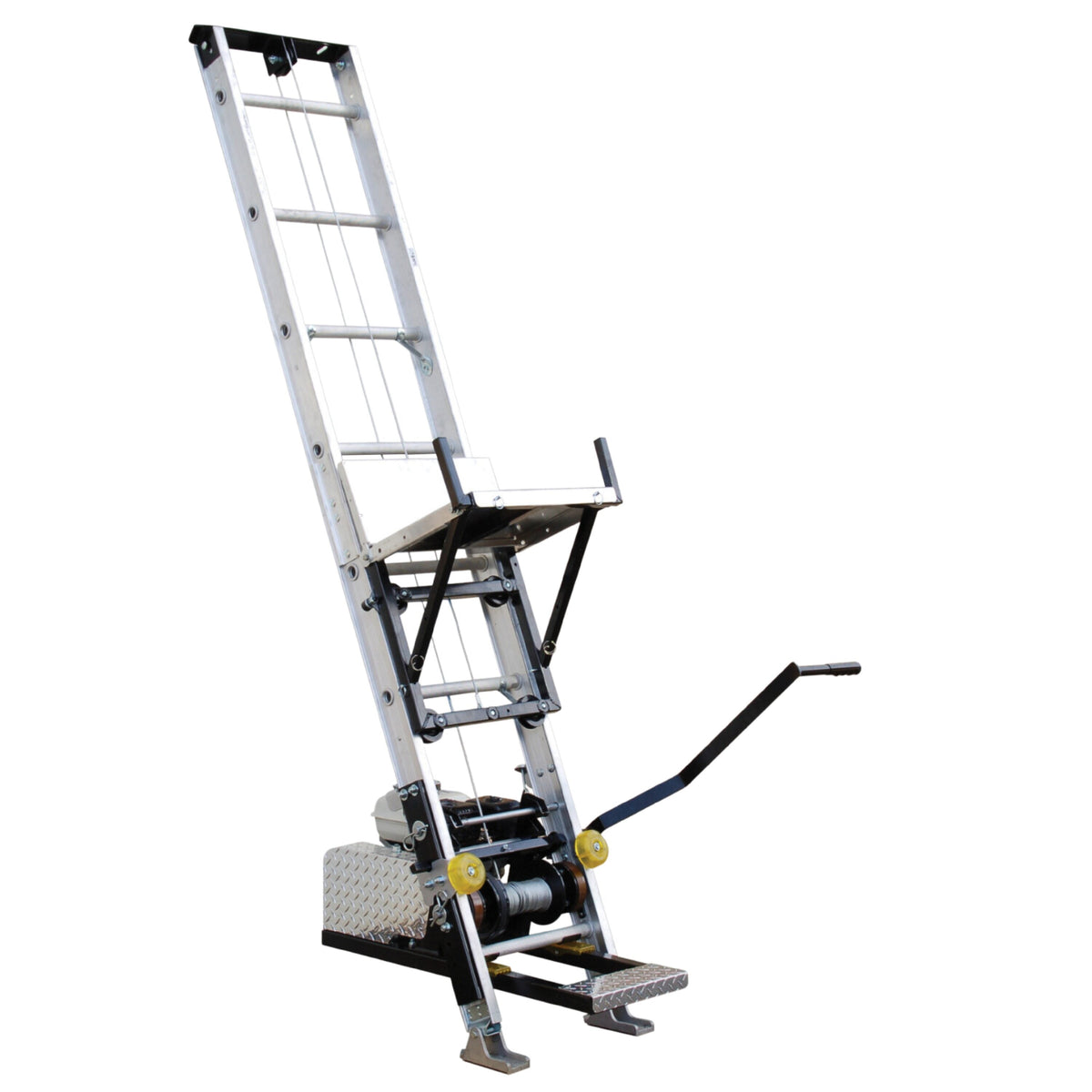Tie Down TranzPorter TP400 Roofing Platform Ladder Hoist with Lifan Gas Engine, 28-ft Track, 400-lb Capacity