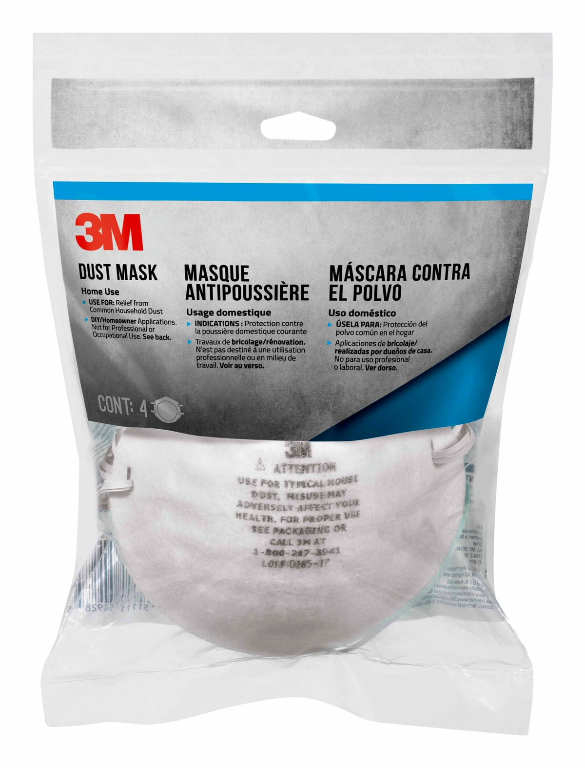 3M 8661PC4 Disposable Sanding Safety Mask, 4-Pack