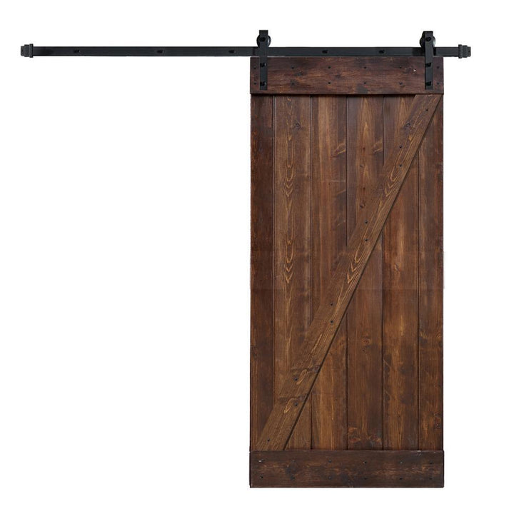 36 in x 84 in Z Series DIY Dark Walnut Finished Knotty Pine Wood Sliding Barn Door Slab with Hardware Kit - Super Arbor