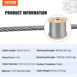 VEVOR 500-ft Silver Stainless Steel Cable