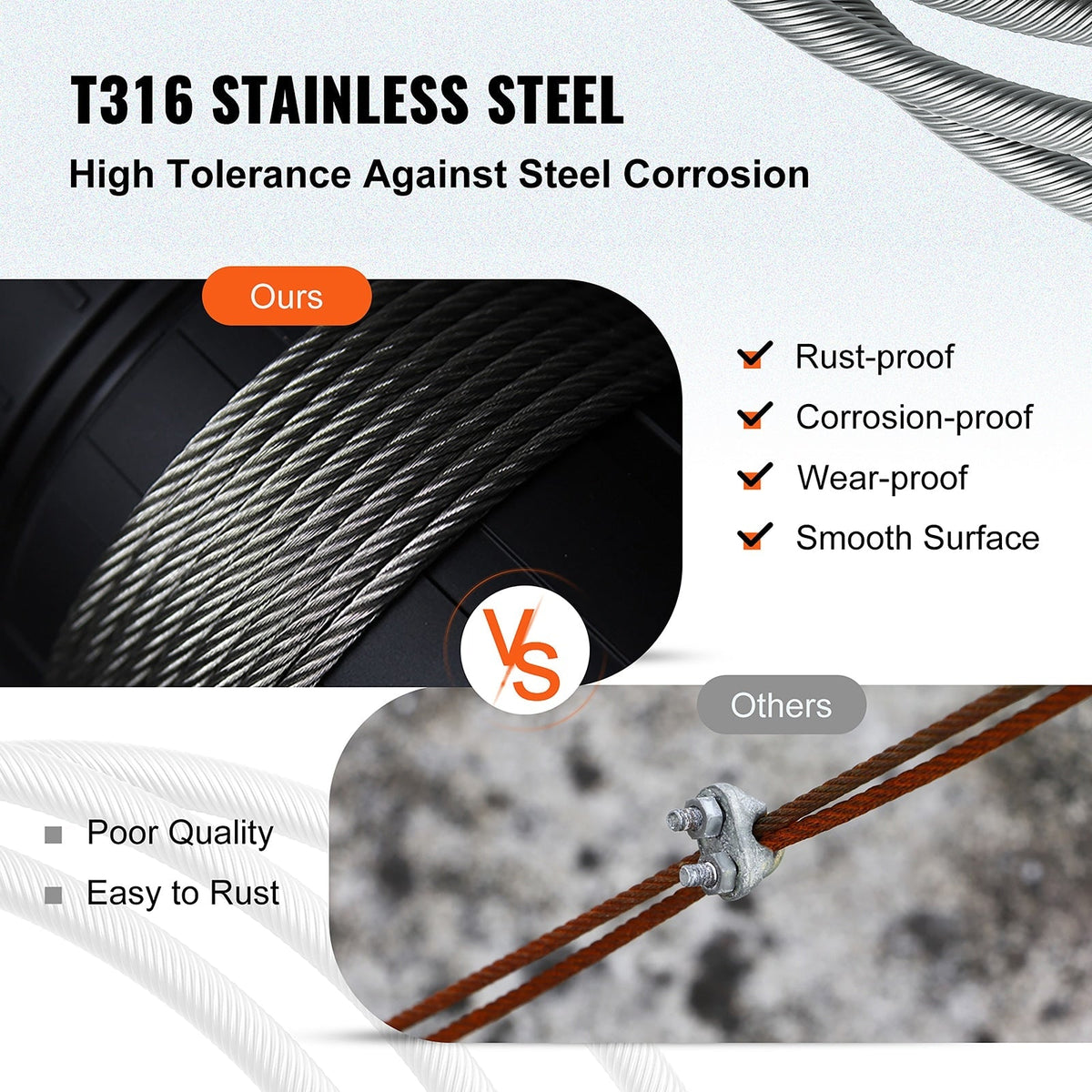 VEVOR 500-ft Silver Stainless Steel Cable
