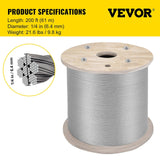 VEVOR 250-ft Silver Stainless Steel Cable