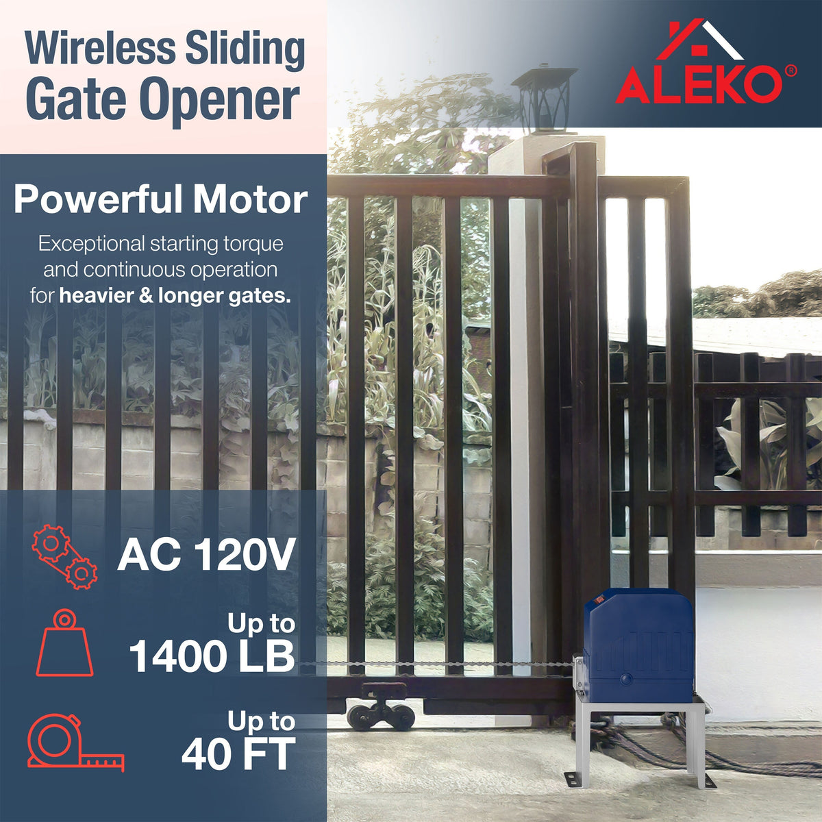 ALEKO 40-ft Slide Universal Battery Driveway Gate Opener Kit (Solar Compatible)