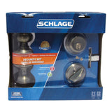 Schlage Georgian Antique Brass Knob and Single Cylinder Deadbolt, ANSI Grade 2, Fits 1-3/8 to 1-3/4 in Doors