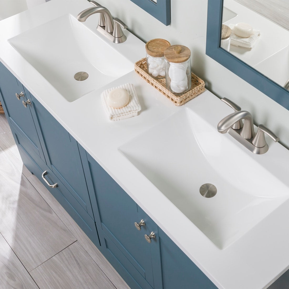 Diamond NOW Cassidy 60.5-in Admiral Blue Double Sink Bathroom Vanity with White Cultured Marble Top
