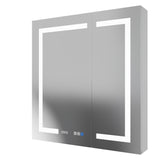 ExBrite 30-in x 32-in Lighted LED Fog Free Surface/Recessed Mount Silver Mirrored Soft Close Medicine Cabinet with Outlet