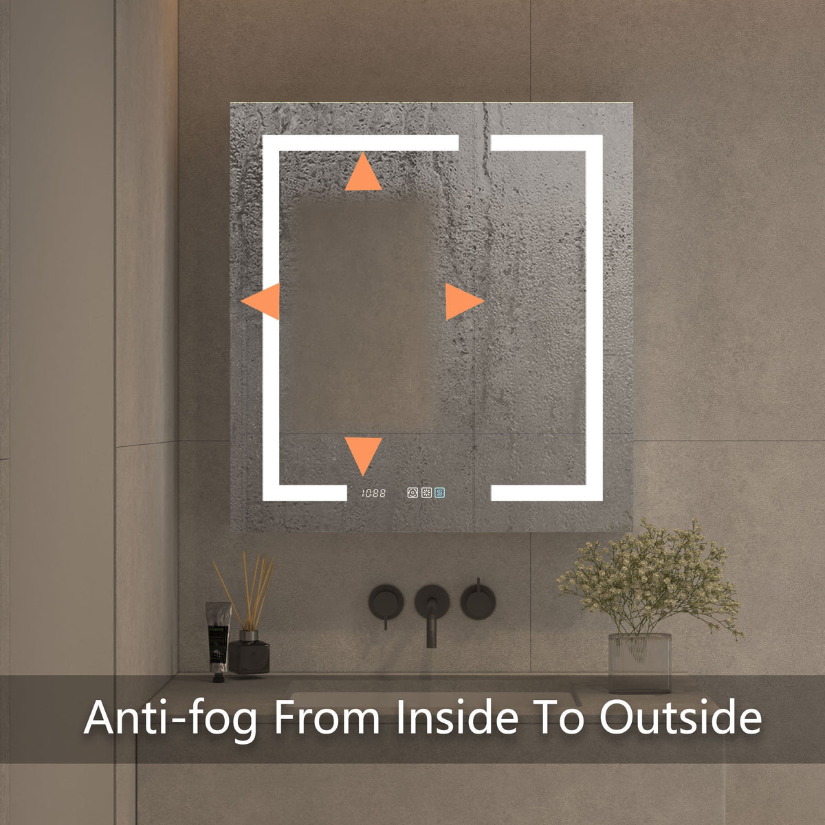 ExBrite 30-in x 32-in Lighted LED Fog Free Surface/Recessed Mount Silver Mirrored Soft Close Medicine Cabinet with Outlet