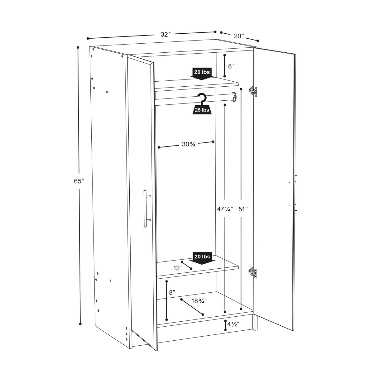 Prepac Elite 32-in W x 65-in H Wood Composite Light Gray Freestanding Utility Storage Cabinet