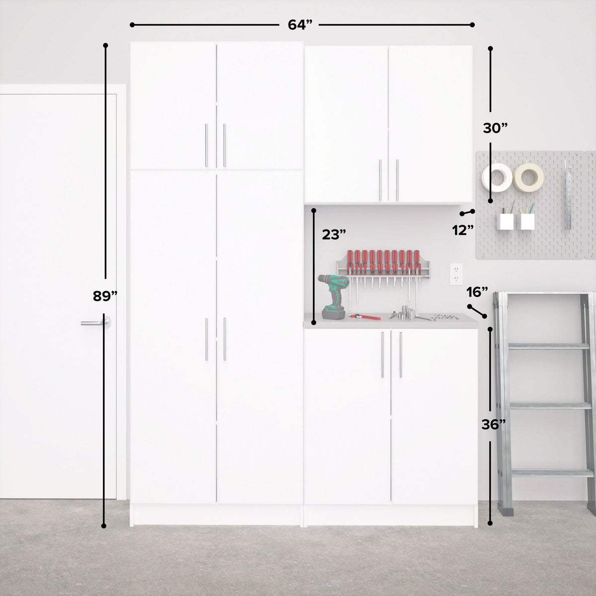 Prepac Elite 64-in W x 89-in H Wood Composite White Freestanding Utility Storage Cabinet
