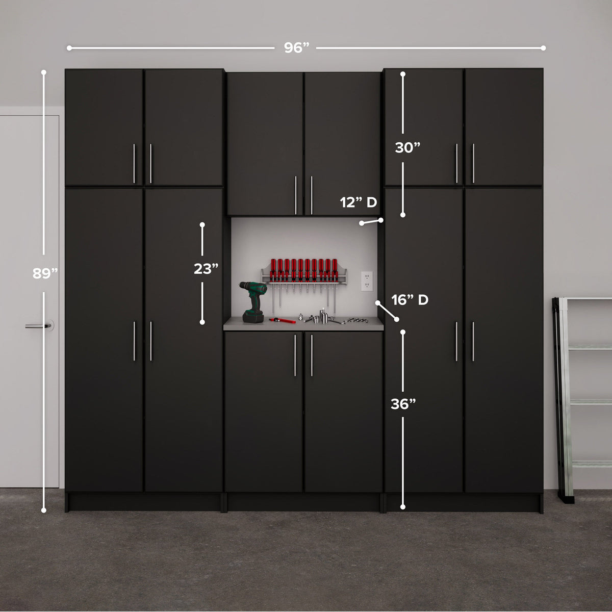 Prepac Elite 96-in W x 89-in H Wood Composite Black Freestanding Utility Storage Cabinet