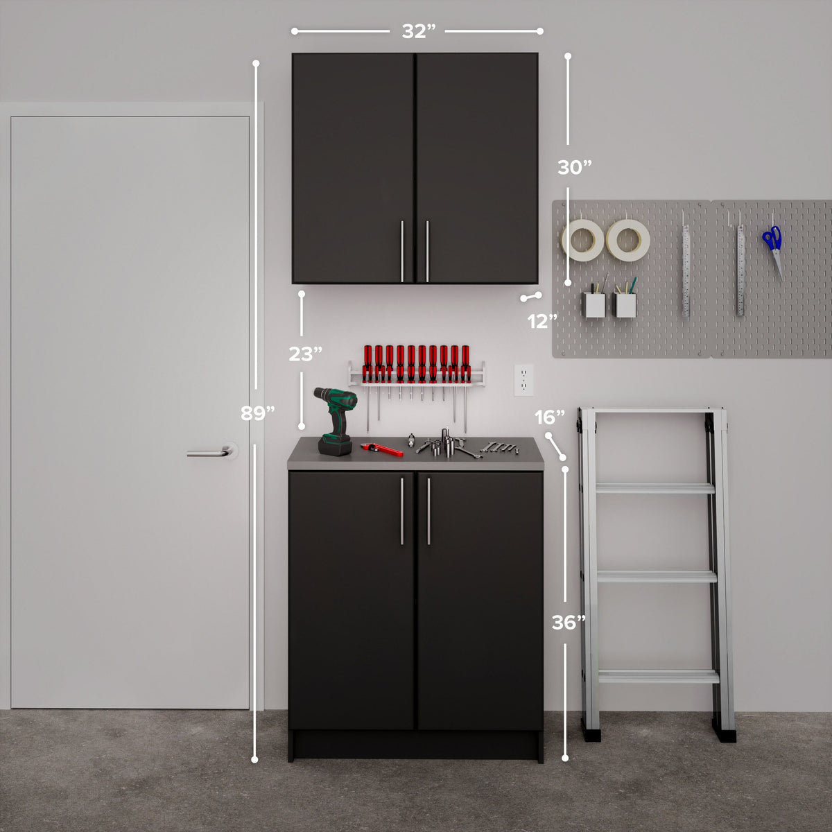 Prepac Elite 32-in W x 89-in H Wood Composite Black Freestanding Utility Storage Cabinet