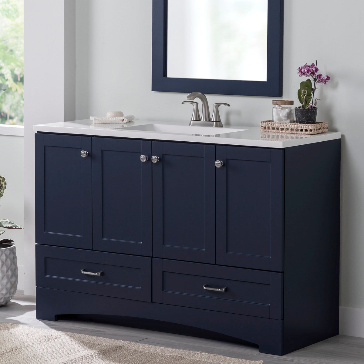 Diamond NOW Cassidy 48.5-in Deep Blue Single Sink Bathroom Vanity with White Cultured Marble Top